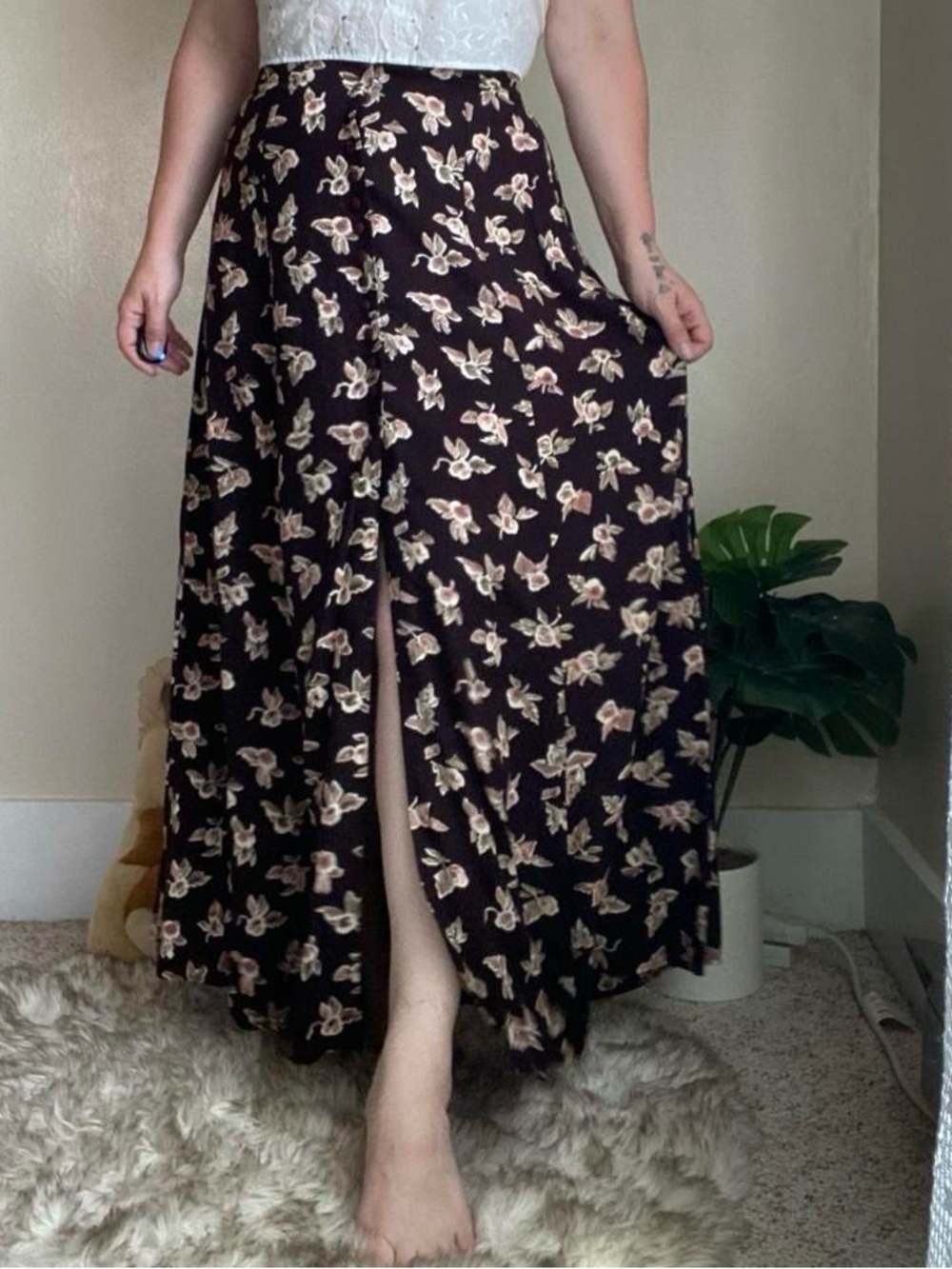 Vintage 90s brown floral maxi skirt - Picture 5 of 8
